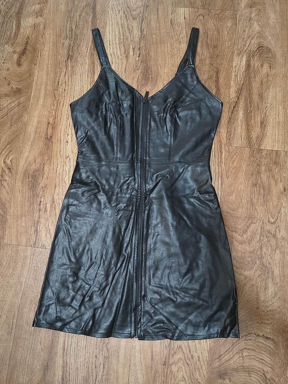 Urban Outfitters Black Faux Leather Zip-Front Mini Dress